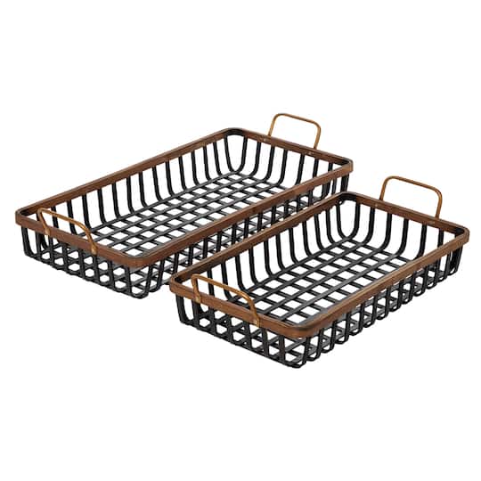 Black Wood Boho Style Tray Set